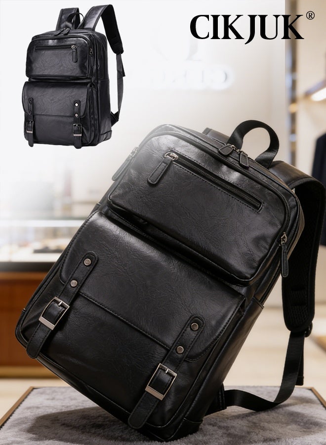 سِيكجُوك شنطة ظهر أنيقة لابتوب لاب توب رجالي نسائي، مصنوعة من جلد PU كاس ، حقيبة شنط حقيبه حقائب الظهر للسفر كبيرة السعة، لاستخدام اليومي والسفر والجبال أسود - Image 1