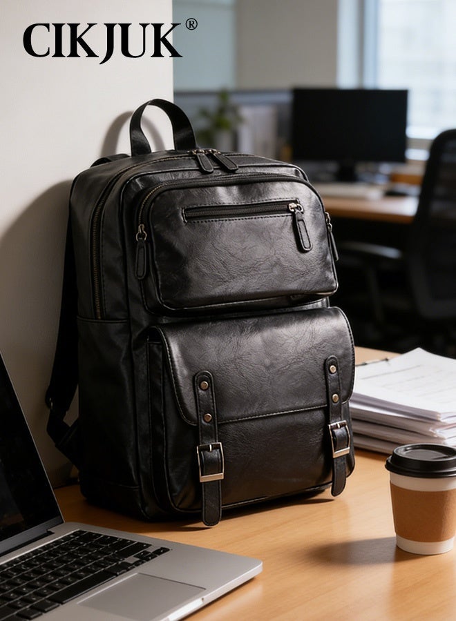 سِيكجُوك شنطة ظهر أنيقة لابتوب لاب توب رجالي نسائي، مصنوعة من جلد PU كاس ، حقيبة شنط حقيبه حقائب الظهر للسفر كبيرة السعة، لاستخدام اليومي والسفر والجبال أسود - Image 2