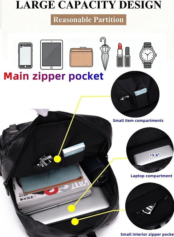 سِيكجُوك شنطة ظهر أنيقة لابتوب لاب توب رجالي نسائي، مصنوعة من جلد PU كاس ، حقيبة شنط حقيبه حقائب الظهر للسفر كبيرة السعة، لاستخدام اليومي والسفر والجبال أسود - Image 3