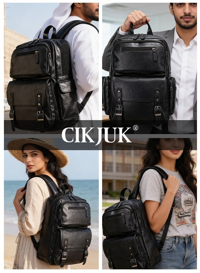 سِيكجُوك شنطة ظهر أنيقة لابتوب لاب توب رجالي نسائي، مصنوعة من جلد PU كاس ، حقيبة شنط حقيبه حقائب الظهر للسفر كبيرة السعة، لاستخدام اليومي والسفر والجبال أسود - Image 4