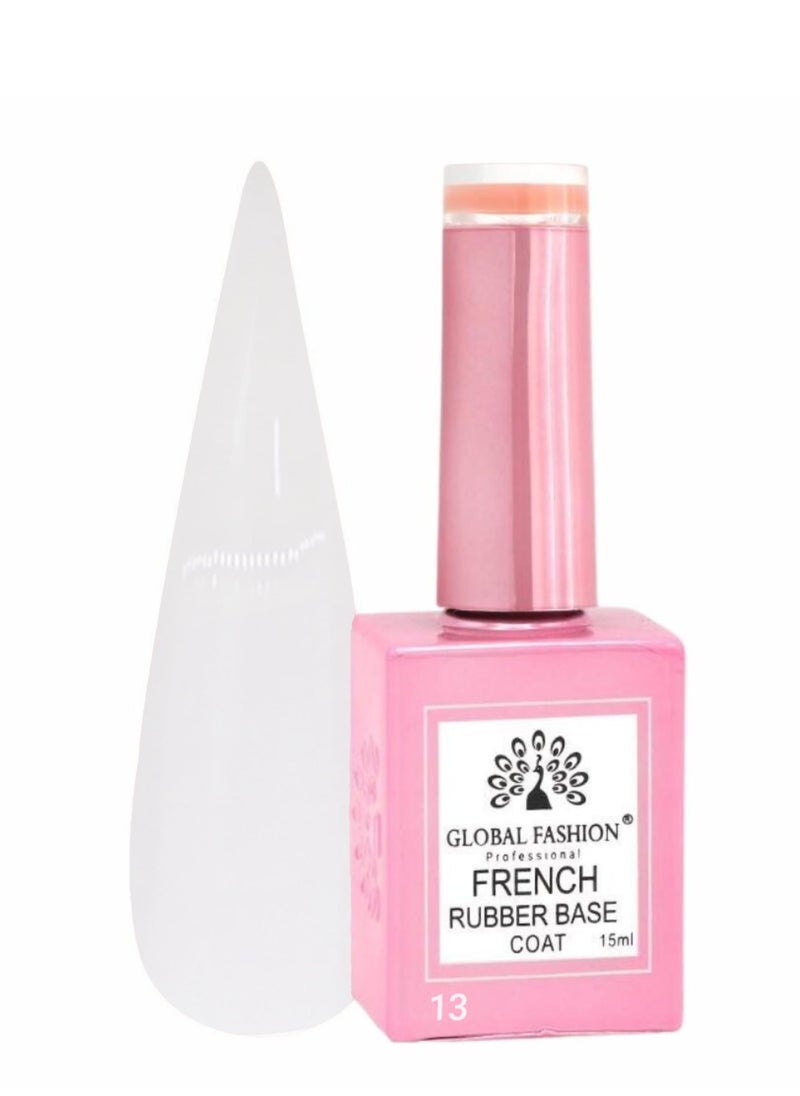 GLOBAL FASHION Global Fashion French Rubber Base Coat 15ml: Long-Lasting, Durable, & Chip-Resistant Gel Nail Polish Base Coat for Manicure and Pedicure | (13)  - Image 1