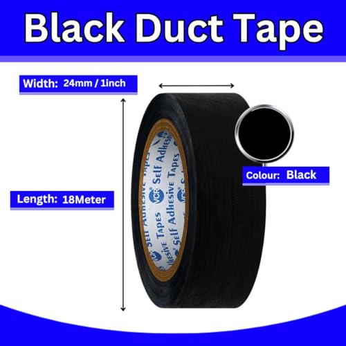 VCR Black Duct Tape - 18 Meters in Length 24mm / 1" Width - 1 Roll Per Pack - Strong Book Binding Tape - Waterproof Heavy Duty Duct Tape - Image 5