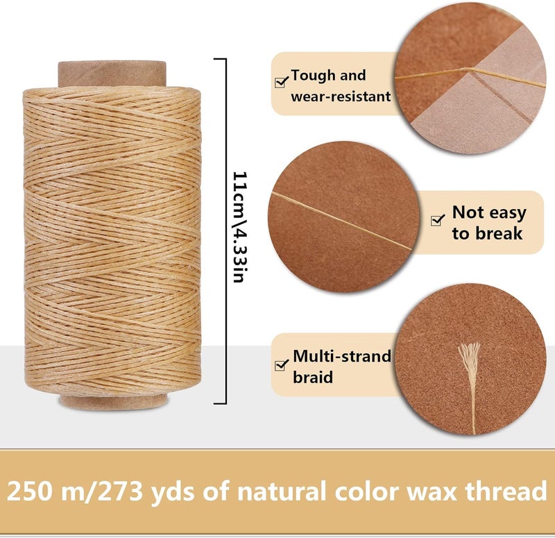 SUVSOON 273 Yards Leather Waxed Thread Kit, Upholstery Repair Waxed Thread Including Needle Awl Thimble, Leather Sewing Kit for Carpet Sofa Seat Shoe Sewing(Natural Color) - Image 3