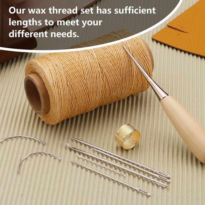 SUVSOON 273 Yards Leather Waxed Thread Kit, Upholstery Repair Waxed Thread Including Needle Awl Thimble, Leather Sewing Kit for Carpet Sofa Seat Shoe Sewing(Natural Color) - Image 4