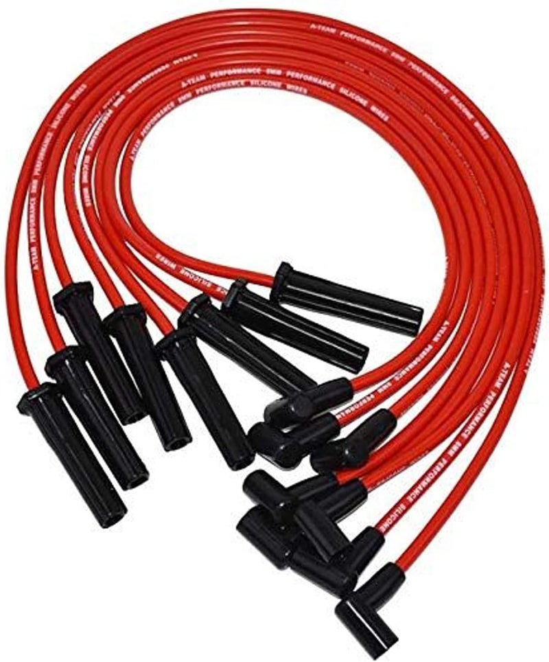 A-Team Performance Red Silicone Spark Plug Wires Set with 90 Degree Black Boot for HEI Distributor - Image 1