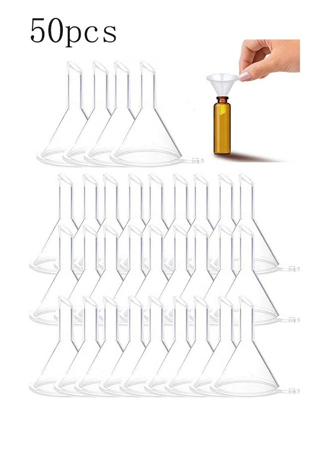 واي جيه 50 قطعة قمع صغير، أقماع بلاستيكية صغيرة شفافة، أقماع متعددة الأغراض، قمع صغير لتعبئة الزجاجات، العطور، الزيوت العطرية، المواد الكيميائية لمختبر العلوم - Image 1