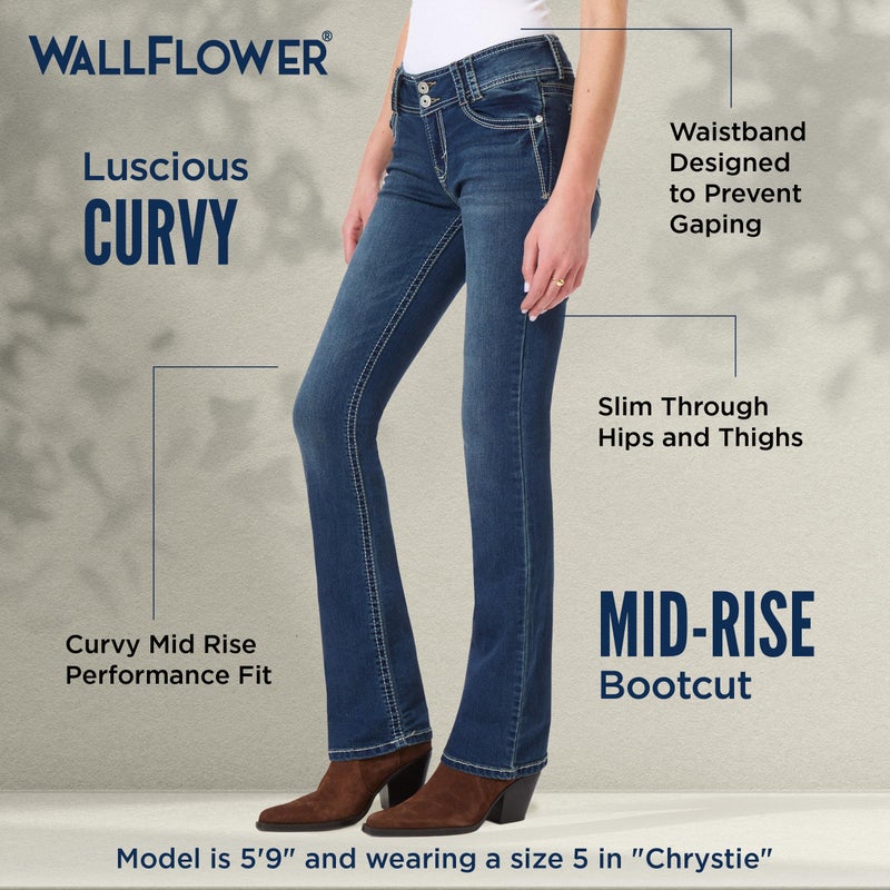 WallFlower Women's InstaStretch Luscious Curvy Bootcut Jeans, Chrystie Pure, 7 Short - Image 4