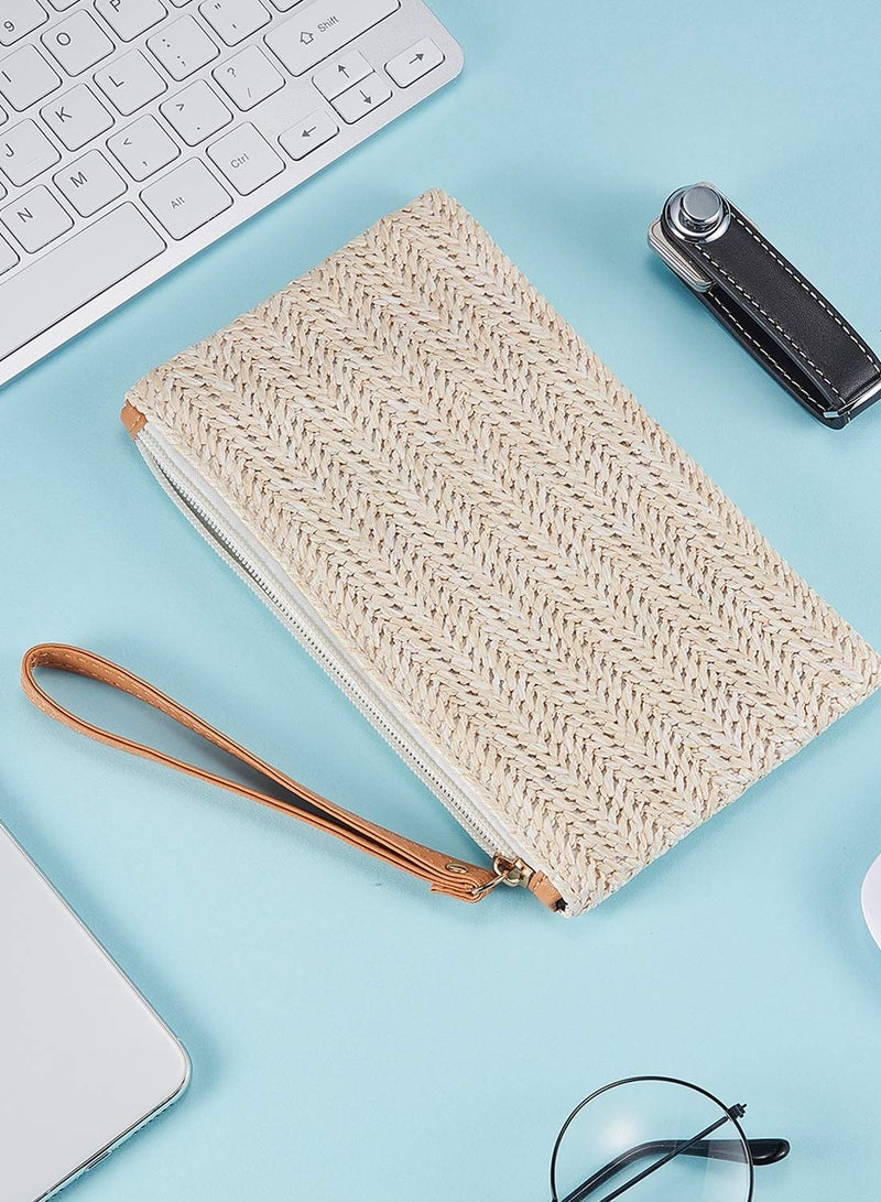 SYOSI 2 Pieces Straw Clutch Purse Straw Handbag, for Women Summer Beach Straw Bag Bohemian Wristlet Bag, Straw Purse Hand Wrist Type Summer Beach bag ,Handbags Wallet (Beige-White, Beige-Yellow)  - Image 4