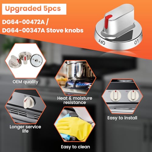 Monkemon Upgraded 5pcs DG64-00472A / DG64-00347A Stove knobs Compatible with Samsung Gas Range Knobs DG64-00473A,DG64-00347B Stove knob, Replaces FX710bgs, NX58F5500SS, FX510BGS, FX510BGS, NX58F5300SS - Image 3