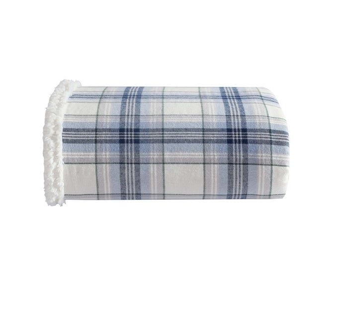 BLANKET SUPER SOFT REVERSIBLE SHERPA BRUSHED FLEECE BEDDING THROW BLANKETS FOR COUCH IDEAL FOR LOUNGING EDGEWOOD PLAID BLUE