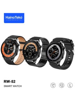 هينو تيكو ساعة هاينو تيكو RW 52 الذكية مع شاشة AMOLED وحزام 3 أزواج وشاحن لاسلكي للرجال والأولاد، لون أسود  - Image 2