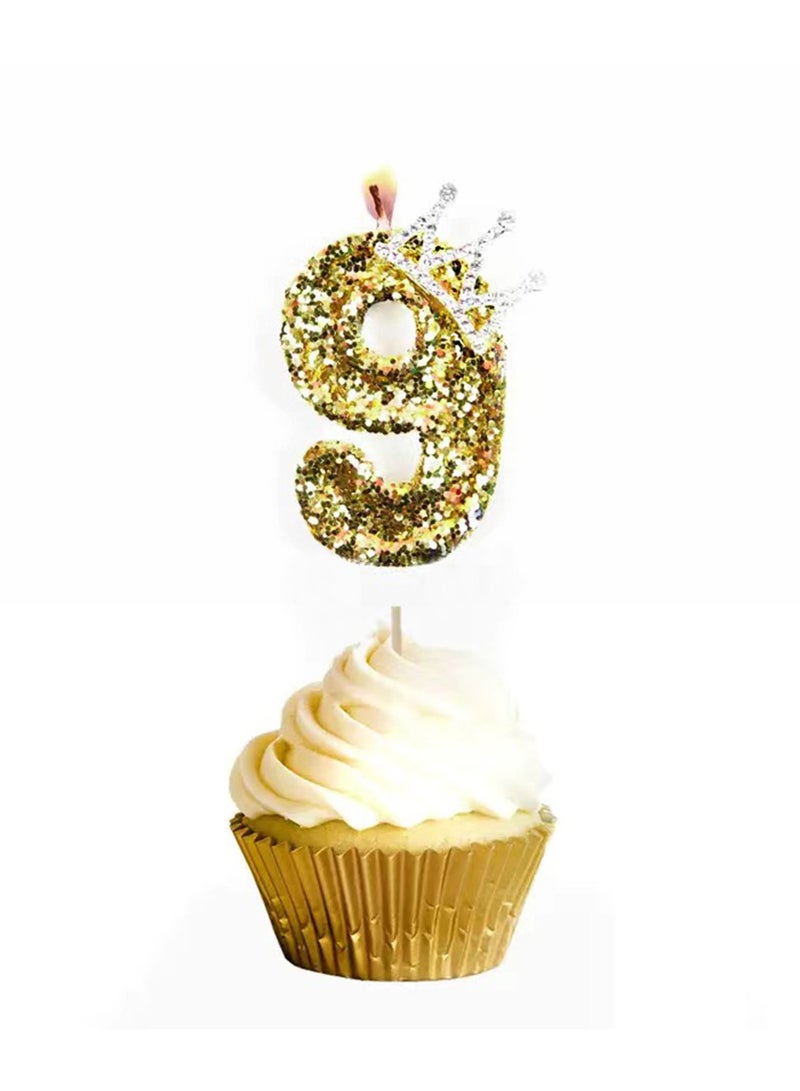 AVACraft Birthday Candle for Cake ,Gold Happy Birthday Candle, Cake Topper Decoration for Birthday Party,(Number 9)  - Image 1