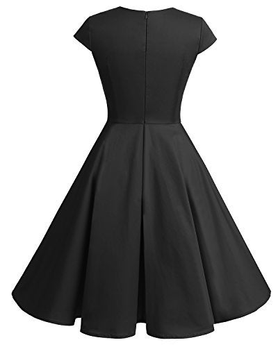 Bbonlinedress Black Vintage Cocktail 1950s Wedding Guest 50s 60s Retro Rockabilly Pinup Formal Prom Party Dress Black M - Image 3