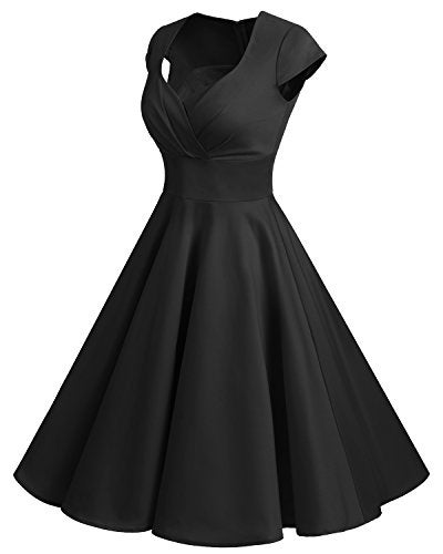 Bbonlinedress Black Vintage Cocktail 1950s Wedding Guest 50s 60s Retro Rockabilly Pinup Formal Prom Party Dress Black M - Image 2