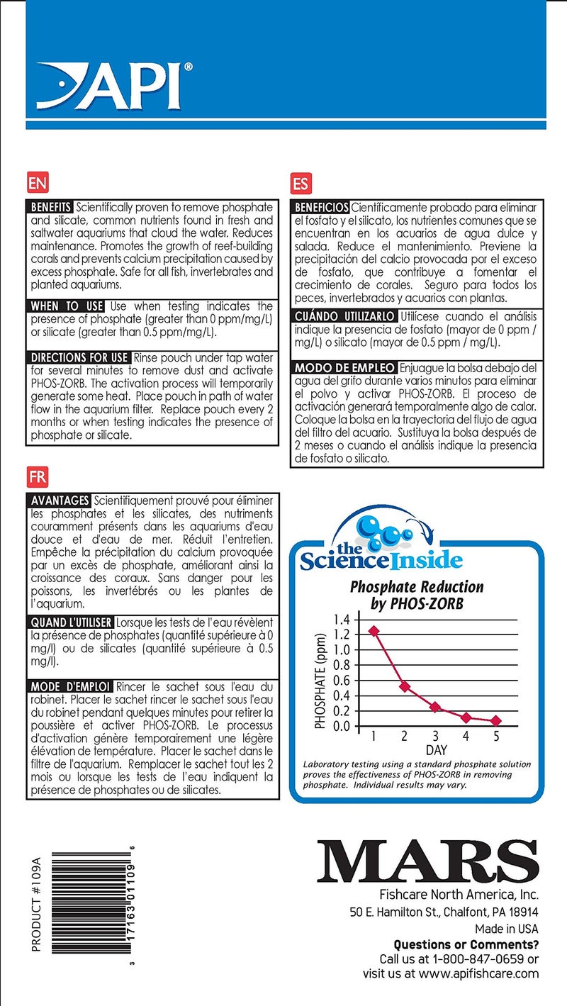 API PHOS-ZORB SIZE 6 Aquarium Canister Filter Filtration Pouch 1-Count Bag (109A) - Image 4
