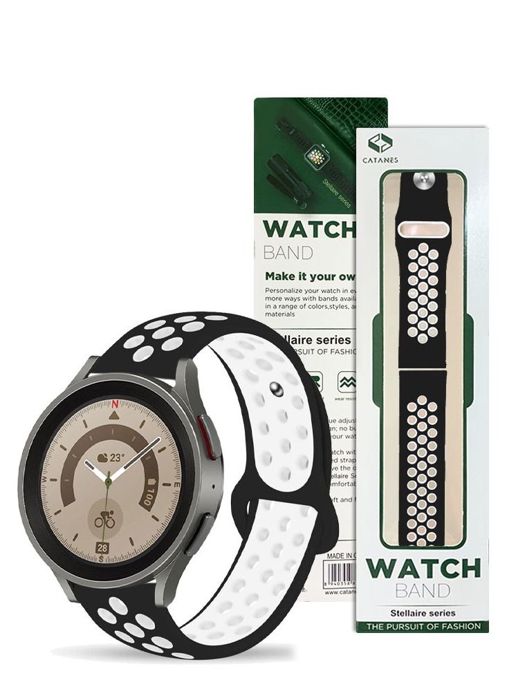 CATANES Samsung Galaxy Watch 5 Band Galaxy Watch 5 Pro Band Replacement Silicone Strap 20mm Smart Watch Wristband Compatible with Galaxy Watch5 (44mm/40mm) Galaxy Watch5 Pro (45mm) Black/White - Image 2