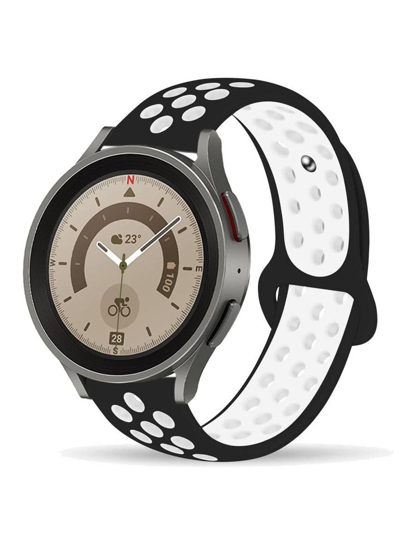 CATANES Samsung Galaxy Watch 5 Band Galaxy Watch 5 Pro Band Replacement Silicone Strap 20mm Smart Watch Wristband Compatible with Galaxy Watch5 (44mm/40mm) Galaxy Watch5 Pro (45mm) Black/White - Image 1