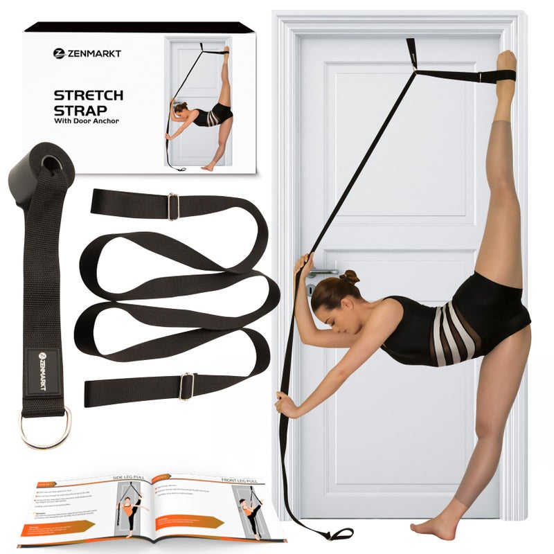 Zenmarkt Stretching Strap With Door Anchor - Stretching Equipment to Improve Legs Flexibility - Splits Trainer For Home Ideal In Ballet, Dance, Cheerleading, Taekwondo, Yoga, Pole Dancing & Gymnastics (Black) - Image 1