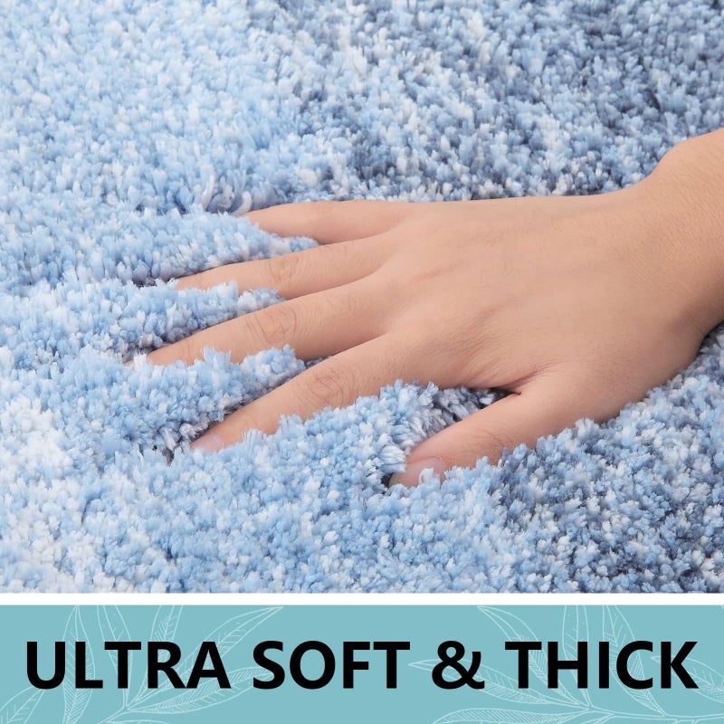Arotive Bathroom Rugs Sets 2 Piece  Shaggy Soft and Absorbent Microfiber Bath Rugs and U-Shaped Contour Toilet Rug  Non-Slip  Machine Washable Dry Bath Mats for Bathroom (24""x16""+24""x20""  Light Blue) - Image 3