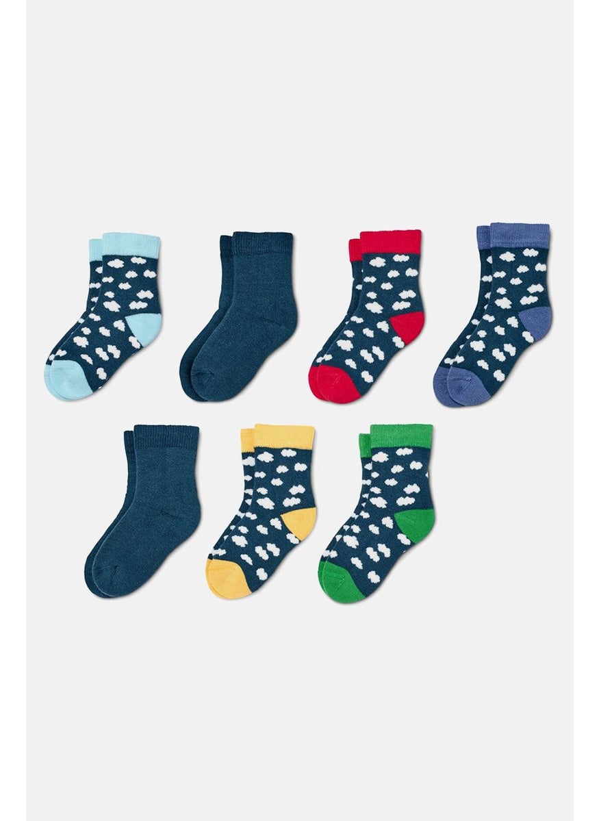 Tchibo Toddler Unisex 7 Pairs Printed Socks, Blue Combo  - Image 2