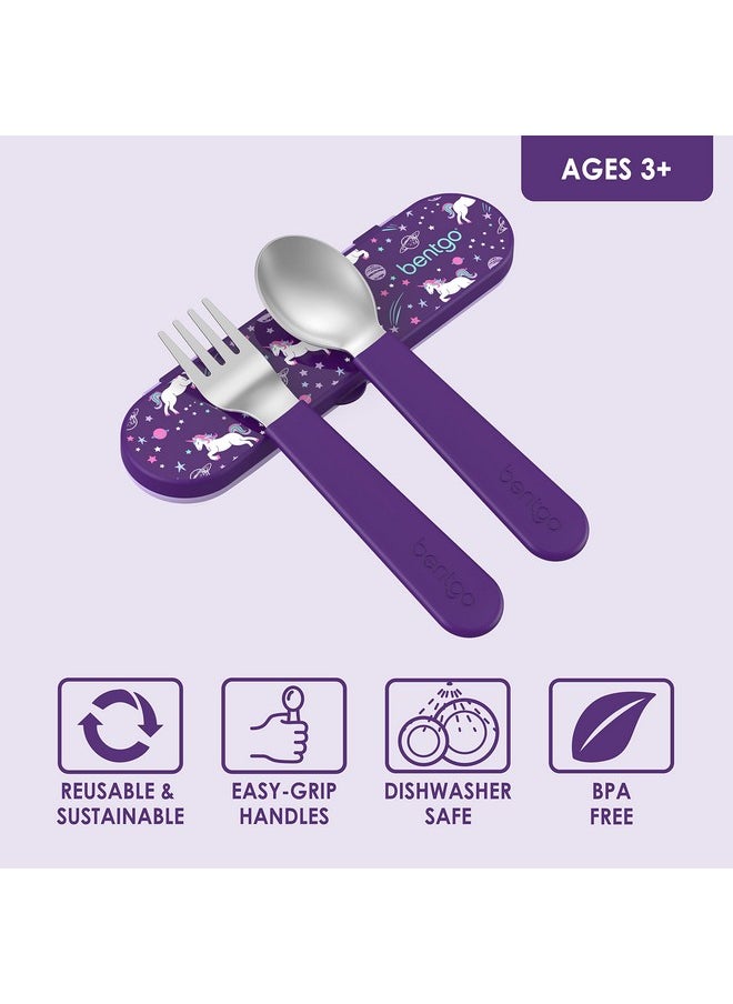Bentgo Bentgo® Kids Stainless Steel Utensil Set - Reusable Fork, Spoon & Storage Case - High-Grade BPA-Free Stainless Steel, Easy-Grip Handles, Dishwasher Safe for School Lunch, Travel & Outdoors (Unicorn)  - Image 3