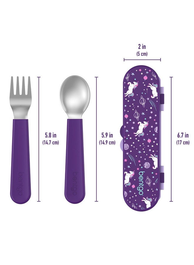 Bentgo Bentgo® Kids Stainless Steel Utensil Set - Reusable Fork, Spoon & Storage Case - High-Grade BPA-Free Stainless Steel, Easy-Grip Handles, Dishwasher Safe for School Lunch, Travel & Outdoors (Unicorn)  - Image 5
