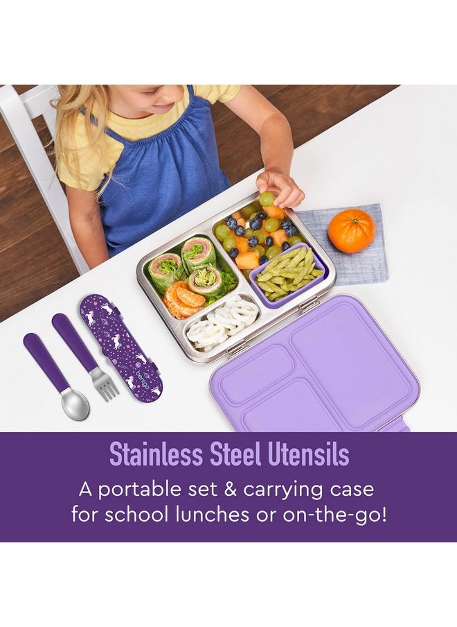Bentgo Bentgo® Kids Stainless Steel Utensil Set - Reusable Fork, Spoon & Storage Case - High-Grade BPA-Free Stainless Steel, Easy-Grip Handles, Dishwasher Safe for School Lunch, Travel & Outdoors (Unicorn)  - Image 2