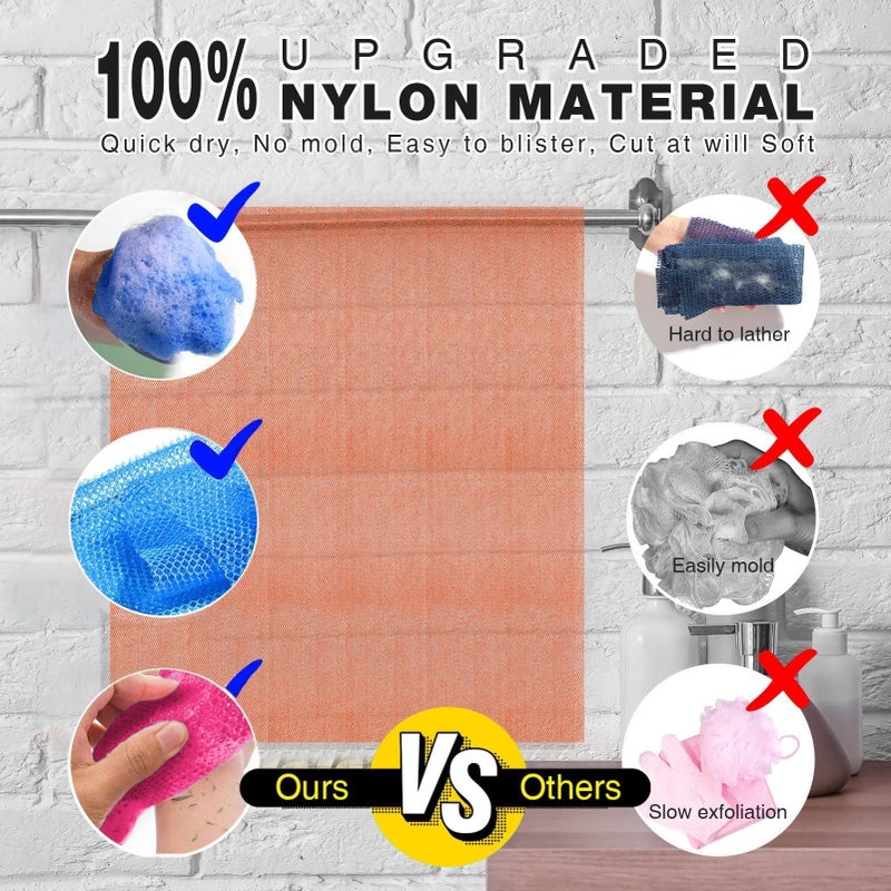 UJFQBH 3 Pieces African Bath Sponge African Net Long Net Bath Sponge Exfoliating Shower Body Scrubber Back Scrubber Skin Smoother,Great for Daily Use (Rose Red, Blue, Green) - Image 5