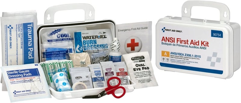 First Aid Only 90754 Bulk ANSI A 10-Person Emergency First Aid Kit for Home, Work, and Travel, 71 Pieces