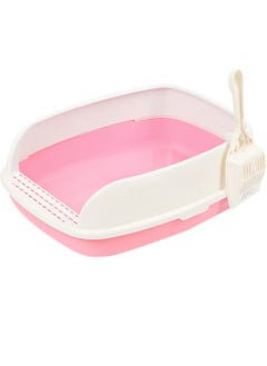 Generic Large open cat litter box prevents spread of spray Pink/White 52 x 40 x 20cm 