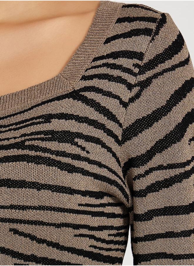 Styli - Animal Pattern Sweater Knee Length Dress - Image 1