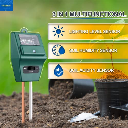 FreshDcart Solar pH Meter for Soil Testing - New 3 in 1 Soil Moisture Sensor, Soil pH Meter for Agriculture & Solar Light Meter, Moisture Meter for Plants, Acidity Tester with 3 Gardening Tools - Image 3