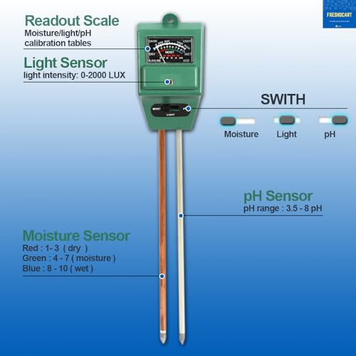 FreshDcart Solar pH Meter for Soil Testing - New 3 in 1 Soil Moisture Sensor, Soil pH Meter for Agriculture & Solar Light Meter, Moisture Meter for Plants, Acidity Tester with 3 Gardening Tools - Image 4