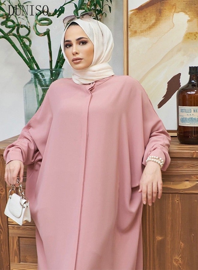 DUNISO Women's Chiffon Abaya Muslim Prayer Clothes Islamic Maxi Kaftan Elegant Loose Cardigan Islamic Kaftan - Image 4