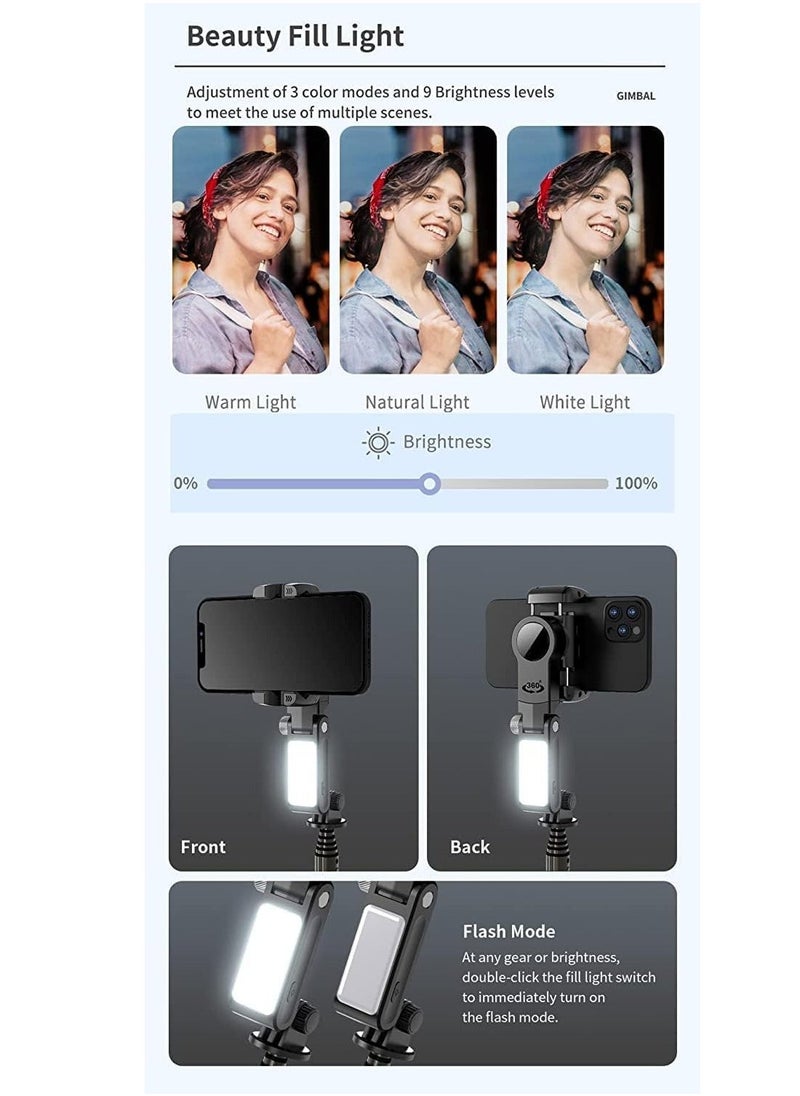 Raxoom - Q18 DESKTOP TRIPOD GIMBAL STABILIZER 360 ROTATING LIGHT HANDHELD OR PORTABLE WIRELESS REMOTE-CONTROL SMART TRACKING compatible with iPhone and Android Fill Light Auto Tracking Tripod Gimbal Stabilize - Image 1