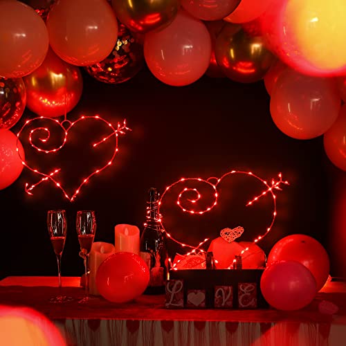 Meonum Valentine Window Lighted Red Heart with Arrow, 16 Inch 50 LEDs Iron Frame Hanging Light, Love Window Silhouette Party Decoration Indoor for Mother's Day Wedding, Proposal, Birthday - Image 4