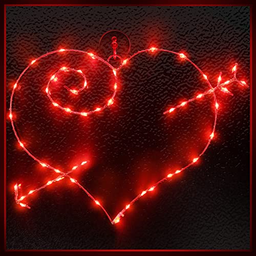 Meonum Valentine Window Lighted Red Heart with Arrow, 16 Inch 50 LEDs Iron Frame Hanging Light, Love Window Silhouette Party Decoration Indoor for Mother's Day Wedding, Proposal, Birthday - Image 1