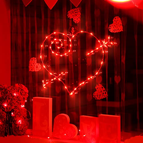 Meonum Valentine Window Lighted Red Heart with Arrow, 16 Inch 50 LEDs Iron Frame Hanging Light, Love Window Silhouette Party Decoration Indoor for Mother's Day Wedding, Proposal, Birthday - Image 2