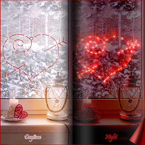 Meonum Valentine Window Lighted Red Heart with Arrow, 16 Inch 50 LEDs Iron Frame Hanging Light, Love Window Silhouette Party Decoration Indoor for Mother's Day Wedding, Proposal, Birthday - Image 3