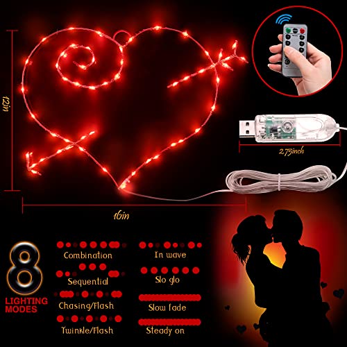 Meonum Valentine Window Lighted Red Heart with Arrow, 16 Inch 50 LEDs Iron Frame Hanging Light, Love Window Silhouette Party Decoration Indoor for Mother's Day Wedding, Proposal, Birthday - Image 5