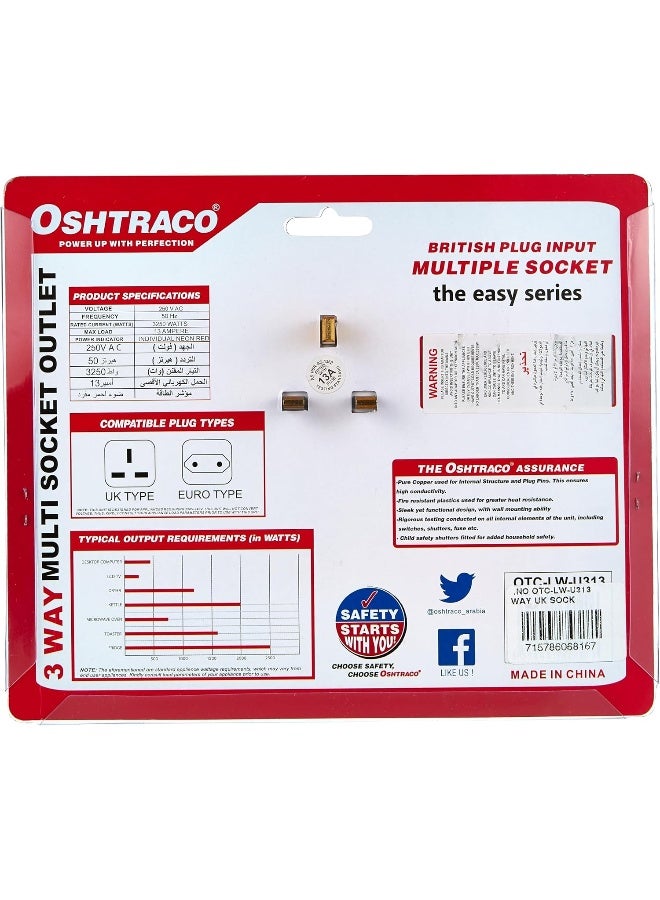 Oshtraco 3 Way UK Multiple Socket, White - Image 4