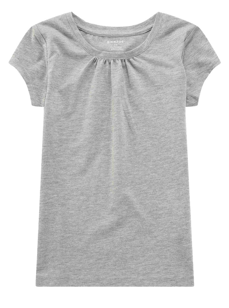 Bienzoe Girl School Uniform Breathable Quick-Dry Short Sleeve T-Shirt Pack B Blue Grey Purple Size 10-12 - Image 3