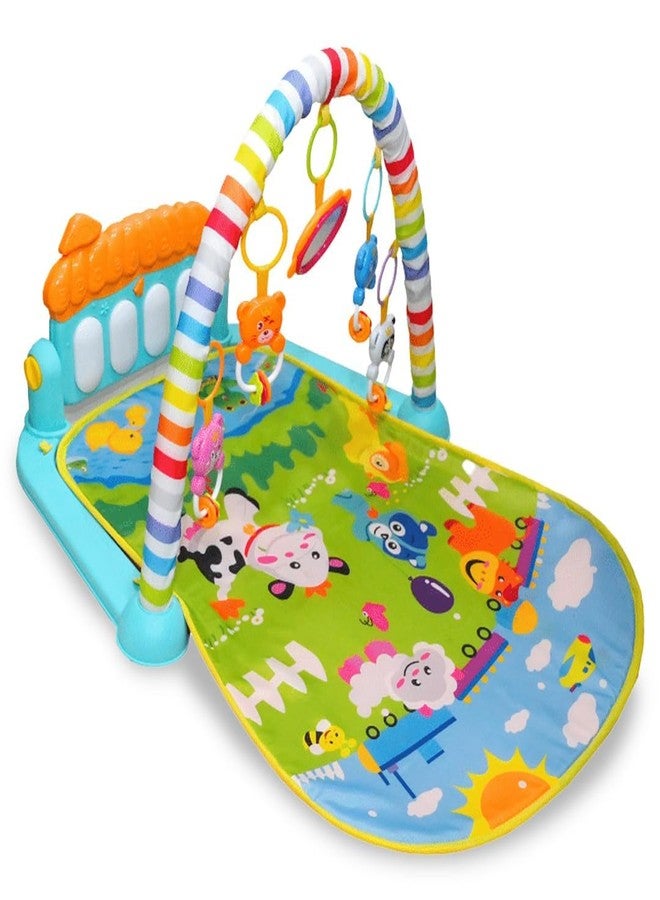 PANSHUB Baby Play Mat | Baby Piano Play Mat Gym & Fitness Rack with Hanging Rattles Keyboard Set with Music Mode & Additional Rattle Ball | Farm Print (Pack of 1) - Image 1