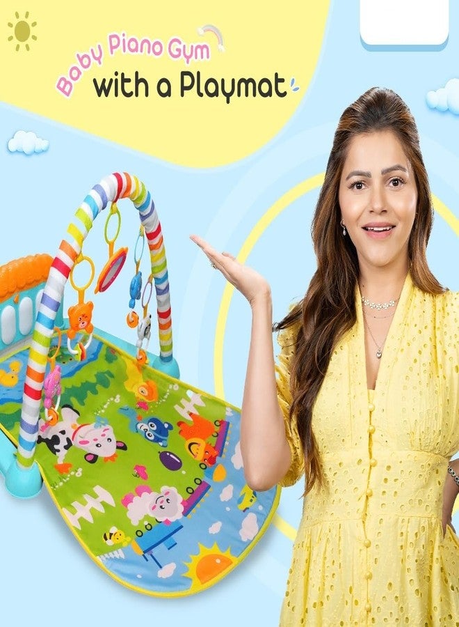 PANSHUB Baby Play Mat | Baby Piano Play Mat Gym & Fitness Rack with Hanging Rattles Keyboard Set with Music Mode & Additional Rattle Ball | Farm Print (Pack of 1) - Image 5