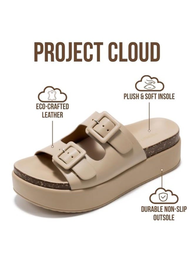 Project Cloud Platform Sandals Women - Plush & Soft Insole Wedge Slides for Women Footwear - Beach Essential Wedge Sandals for Women 2026 (Softy), Beige, 5.5 - Image 3