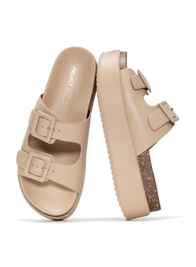 Project Cloud Platform Sandals Women - Plush & Soft Insole Wedge Slides for Women Footwear - Beach Essential Wedge Sandals for Women 2026 (Softy), Beige, 5.5 - Image 1
