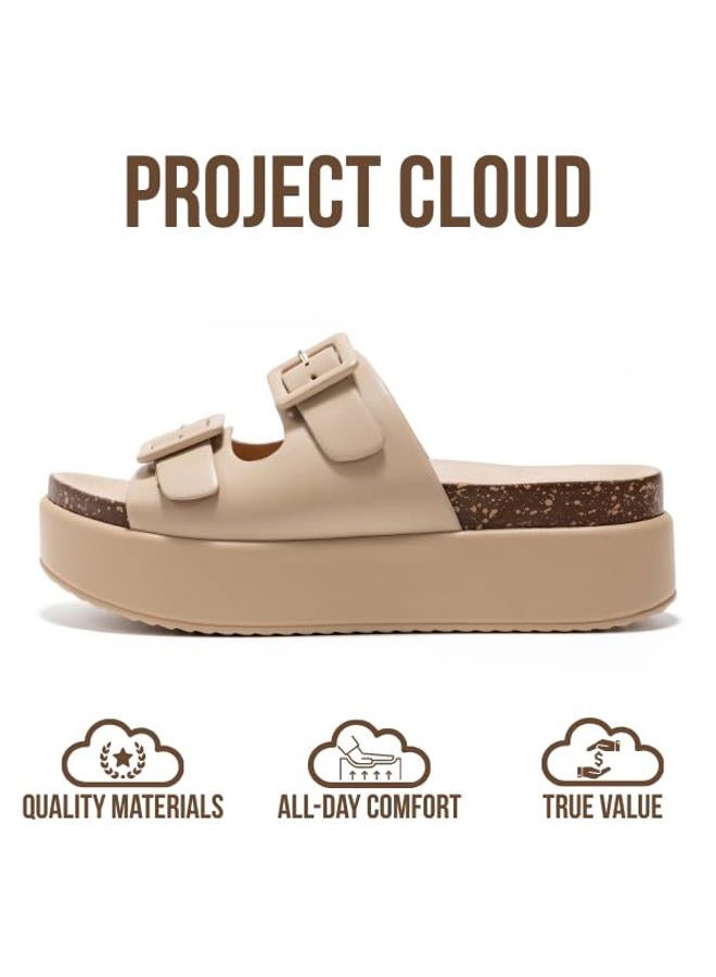 Project Cloud Platform Sandals Women - Plush & Soft Insole Wedge Slides for Women Footwear - Beach Essential Wedge Sandals for Women 2026 (Softy), Beige, 5.5 - Image 4