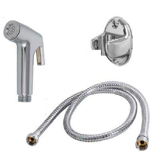 SHRUTI Plastic Hand Shower, Health Faucet, Bathroom Faucet with 2mtr Shower Tube Trans Silver and Stand and Fitting Screw (8 cm x 6 cm x 2 cm, Metallic,(1176,1167,Trans Silver) - Image 1