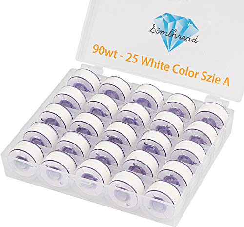 Simthread 25pcs 90WT White Prewound Bobbin Thread Size A Class 15 SA156 with Clear Storage Plastic Case Box 60S2 for Brother Embroidery Thread Sewing Thread Machine DIY