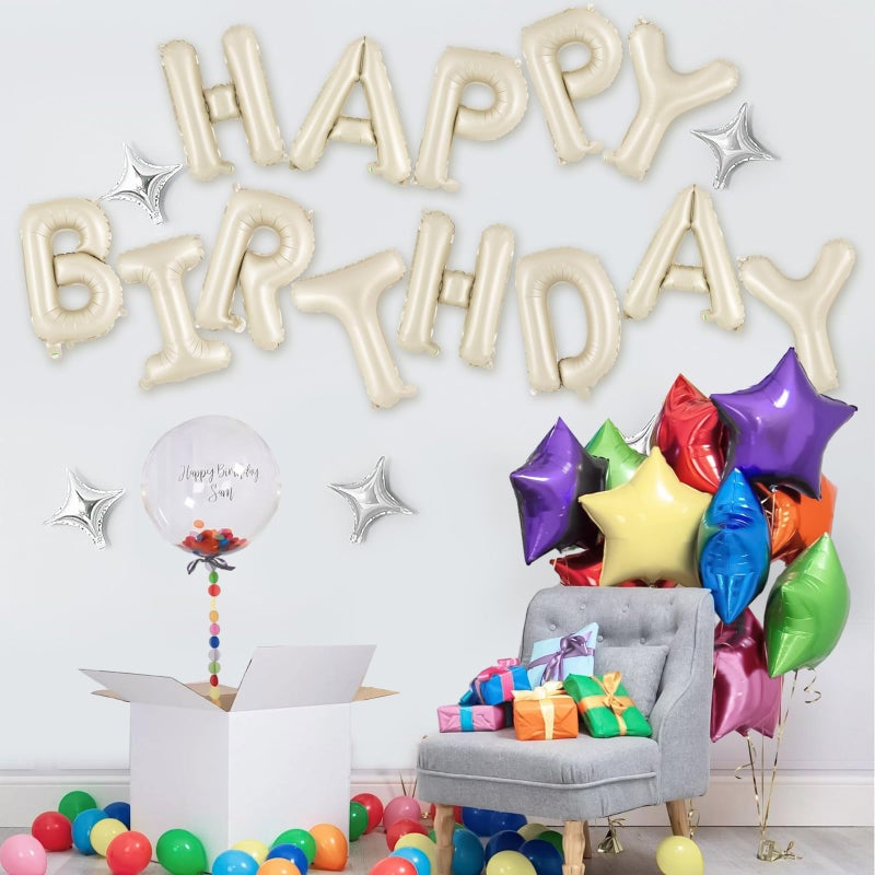 TOTAFAM Cream Happy Birthday Balloons Banner Foil Balloon Personalized Name Letters Balloons Sign Birthday Party Decorations for Women Men Boys Girls - Image 2